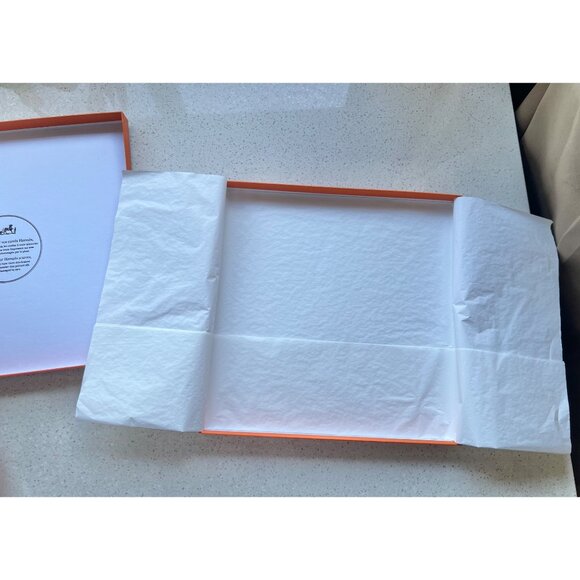 Hermes Orange Scarf Gift Box With Tissue Paper 9 3/8” x 9.5” x 1” Luxury Storage - Picture 9 of 13